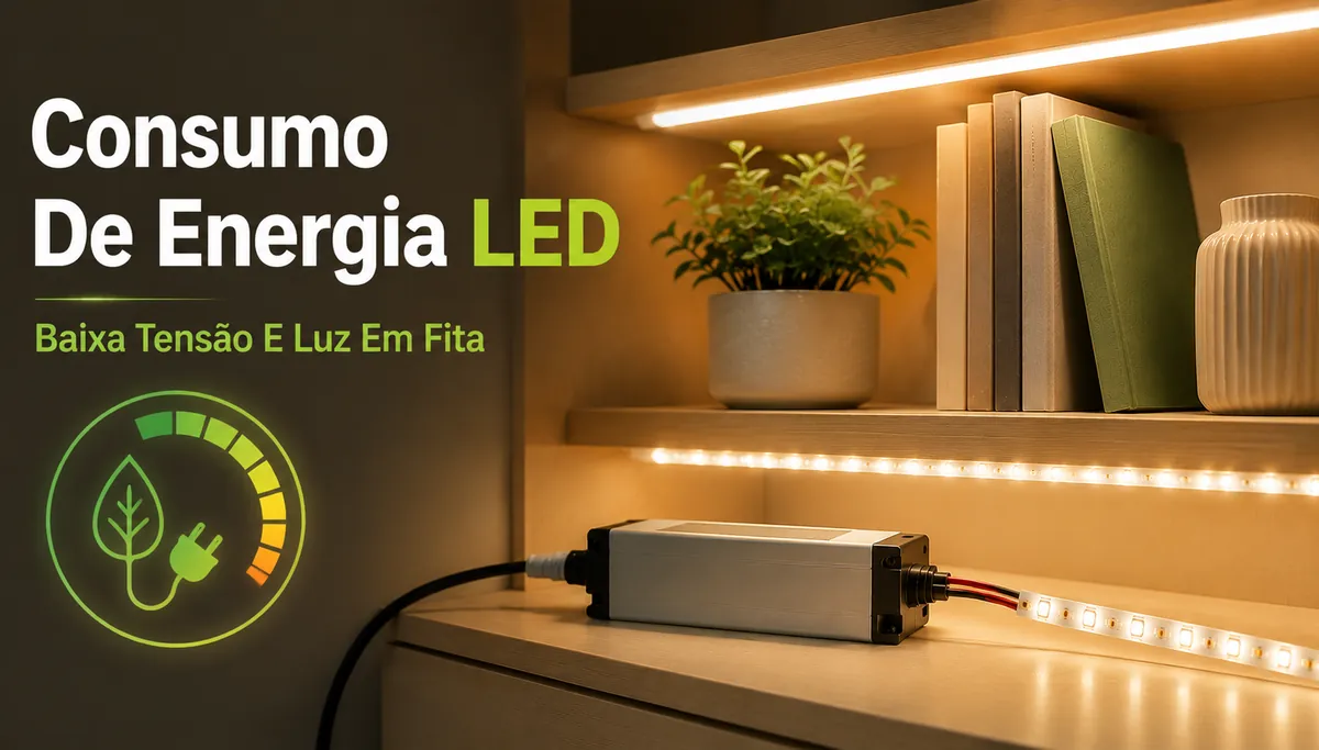 Consumo de energia de fitas de LED e acessórios de iluminação de armários com fonte de baixa tensão e luz eficiente
