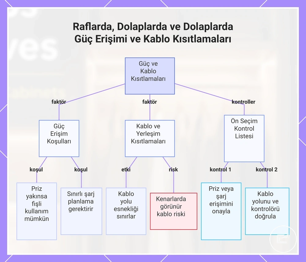 Raflarda, Dolaplarda ve Dolaplarda Güç Erişimi ve Kablo Kısıtlamaları