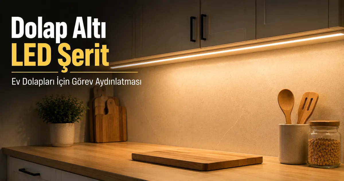 Mutfak dolaplarının altına görev aydınlatması için yerleştirilmiş LED şerit aydınlatma