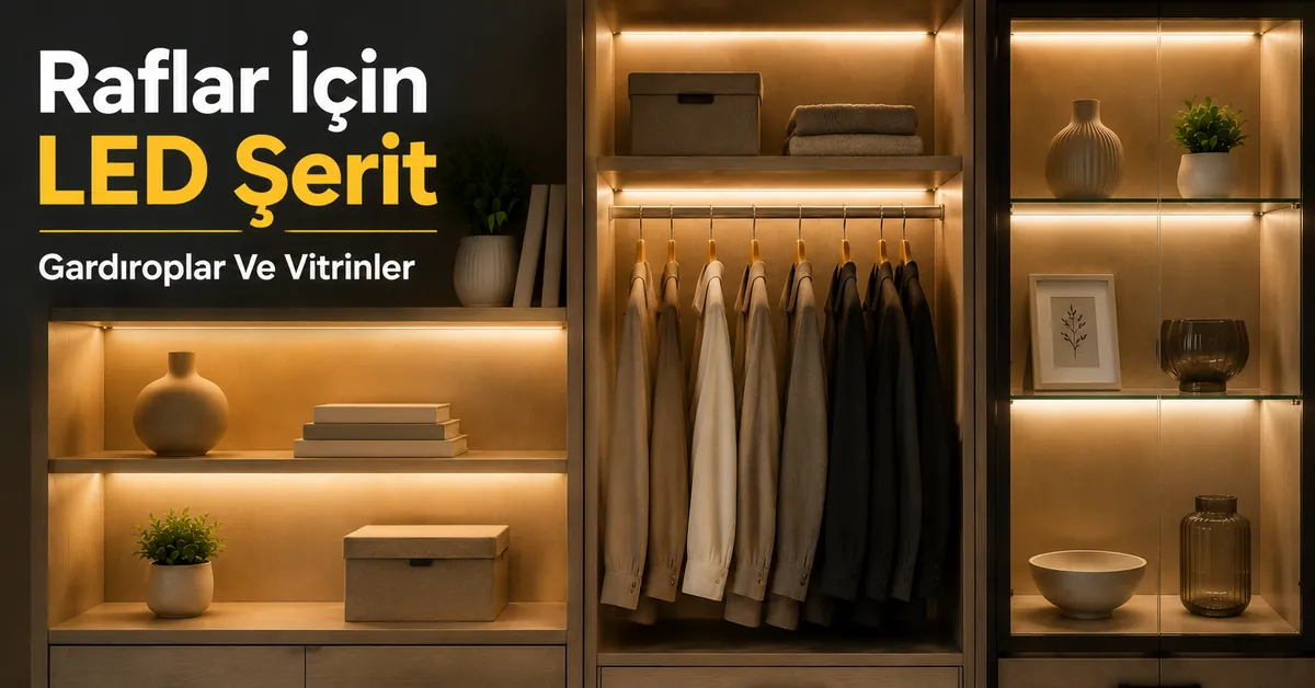 Raflarda, gardıroplarda ve vitrinlerde gizli şeritler ve yumuşak dolap aydınlatmasıyla kullanılan LED şerit aydınlatma